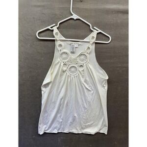 Max Studio Tank Top Womens Medium White Crochet Embroidered Boho Festival Summer